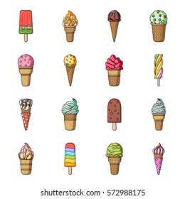 Ice cream set icons in cartoon style. Big collection of ice cream vector symbol stock illustration