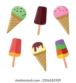 Ice cream set icons cliparts isolated vector illustrations