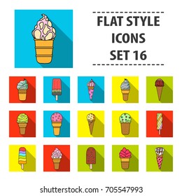 Ice cream set icons in flat style. Big collection of ice cream vector symbol stock illustration