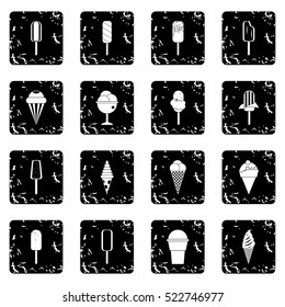 Ice cream set icons in grunge style isolated on white background. Vector illustration