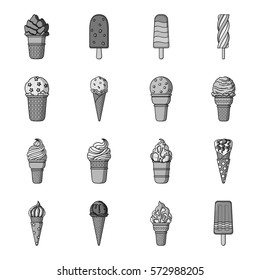 Ice cream set icons in monochrome style. Big collection of ice cream vector symbol stock illustration