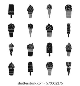 Ice cream set icons in monochrome style. Big collection of ice cream vector symbol stock illustration