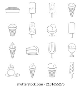 Ice cream set icons in outline style isolated on white background