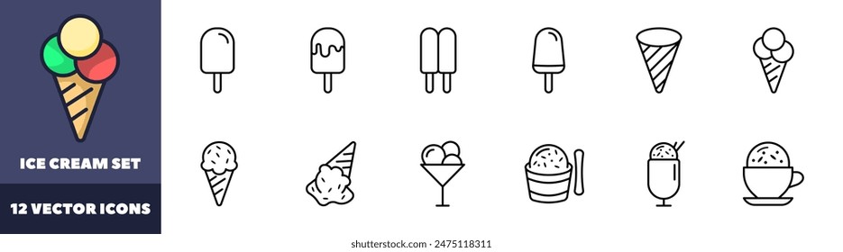 Ice cream set icons. Ice Cream Stick Icons. Linear style. Vector icons.