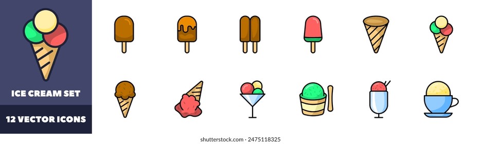 Ice cream set icons. Ice Cream Stick Icons. Flat style. Vector icons.