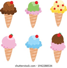 Ice cream set illustration vector isolated on white background
