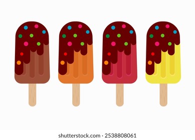 Conjunto de helado aislado en blanco, Ilustración vectorial de paletas de verano