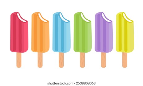 Conjunto de helado aislado en blanco, Ilustración vectorial de paletas de verano