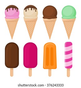 Ice cream set isolated on white background, vector illustration.