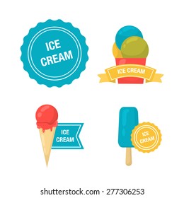 Ice cream set, ice cream with labels on a white background