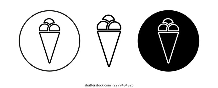Ice cream set of line sign. Waffle cup ice cream illustration. Vector icon frozen dessert.