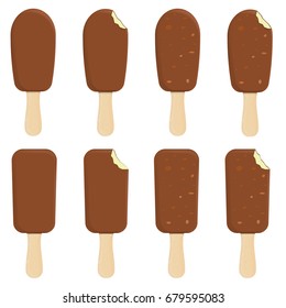 Ice cream set with nuts on a stick isolated on white background. Vector illustration. Eps 10.