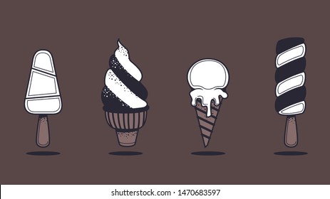 ice cream set on a dark background