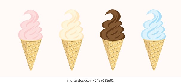 Ice cream set pink-strawberry,vanilanchocolate and blueberry,vector illustration