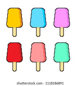 Ice cream set pixel art. 8 bit Icecream Vector illustration