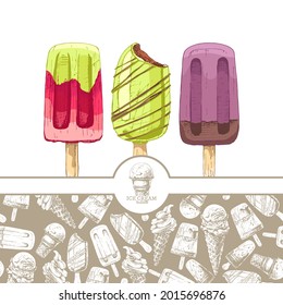 ice cream set, popsicle, color, graphics