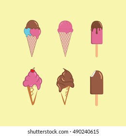 Ice Cream Set and Popsicles Vector Illustration Icon Collection