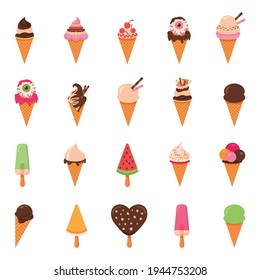 Ice cream set, simple style, vector illustration isolated on white background.
