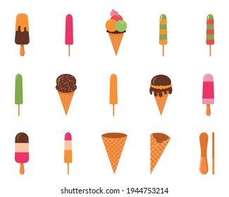 Ice cream set, simple style, vector illustration isolated on white background.