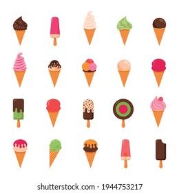 Conjunto de helados, estilo simple, ilustración vectorial aislada en fondo blanco.