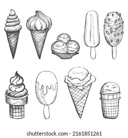 ice cream set sketch hand drawing vector.