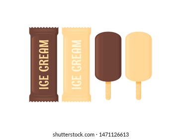 Ice cream set. Stick icecream on white background