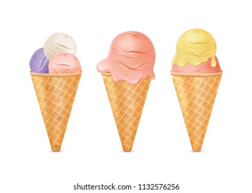 Ice cream set. Summer menu, sweets. Vector illustration EPS10.
