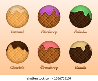 Ice cream. Set of summer sweetness with waffle texture.