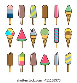 Ice cream set, thin line modern icons ice cream isolated on white background.Ice cream summer set