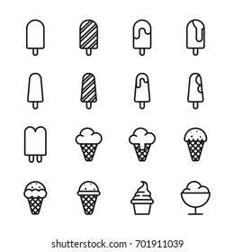Ice cream set thin line icons, flat design