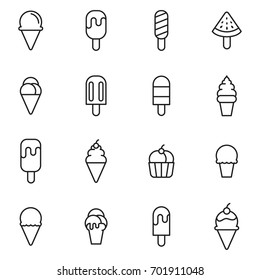 Ice cream set thin line icons, flat design