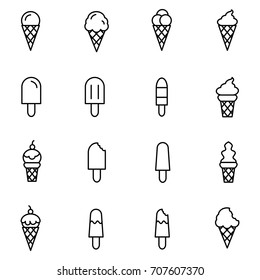 Ice cream set, thin line icons, flat design