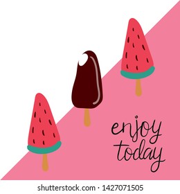 Ice cream set. Tropic. Sweets. Vector illustration. Cartoon.