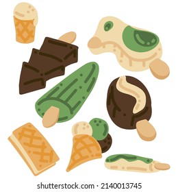 Conjunto de helados. Dibujo a mano vectora ilustración de caricatura.


