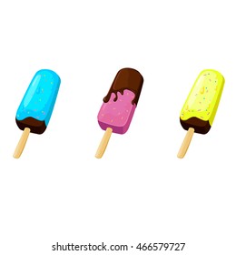Ice cream set. Vector illustration. Colorful ice cream with chocolate. Vector ice cream illustration.