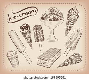 ice cream set of vector sketches handmade
