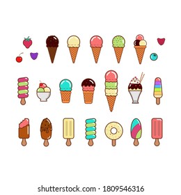 Ice cream set.flat vector sticker in white background