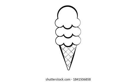 ice cream with several creamy balls on a white background, vector volumetric illustration. sweet milk ice cream, berry flavor. black and white sketch style pencil drawing.