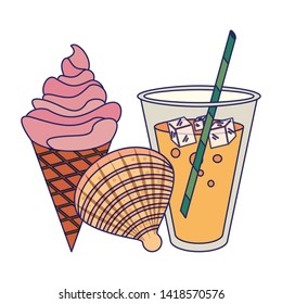 ice cream, shells and juice icon cartoon vector illustration graphic design