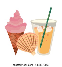 ice cream, shells and juice icon cartoon vector illustration graphic design