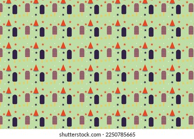 Ice cream shop backdrop pattern decoration vector for wallpaper, book cover, and wrapping papers. Special dessert seamless pattern design on a light green background. Popsicle endless pattern vector.