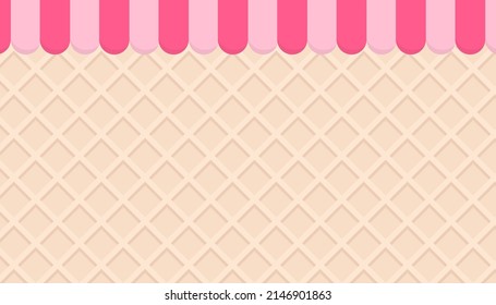 Ice cream shop background. Sweet dessert wafer pattern, Space for your text. Vector illustration.