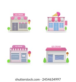 Ice cream shop buildings illustrated in vector