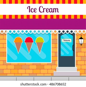 Ice Cream Shop Facade Flat Style Stock Vector (Royalty Free) 486708652 ...