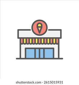 ice cream shop filled outline icon. ice cream color line illustration.