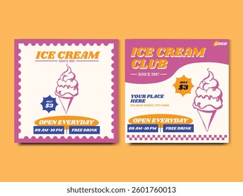 Ice Cream Shop Flyer Advertisement Square Banner Social Media