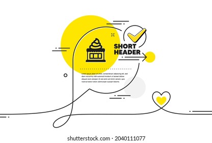 Icono de la heladería. Burbuja de chat de marca de línea continua. Signo de vainilla sundae. Símbolo de postre de verano congelado. Icono de helado en comentario de chat. Habla con un cartel cardíaco. Vector