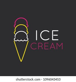 Ice cream shop icon, vector illustration design. Neon logo collection.