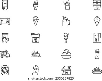 Ice cream shop icons collection is a vector illustration with editable stroke.