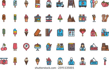 Ice cream shop icons High-Quality Vector Icons Collection with Editable Stroke. Ideal for Professional and Creative Projects.